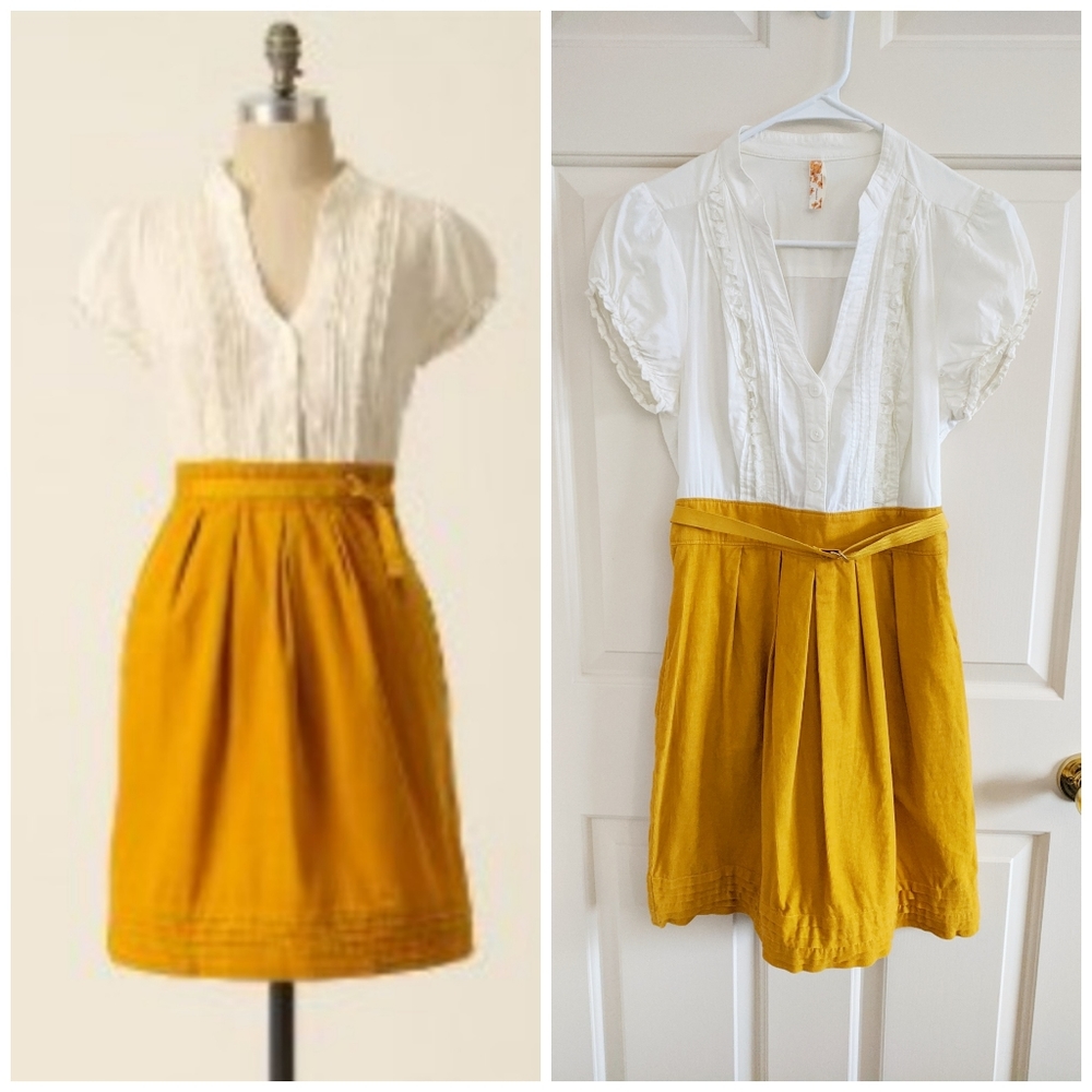 Anthro Maeve Mustard Yellow Corduroy Belted Dress